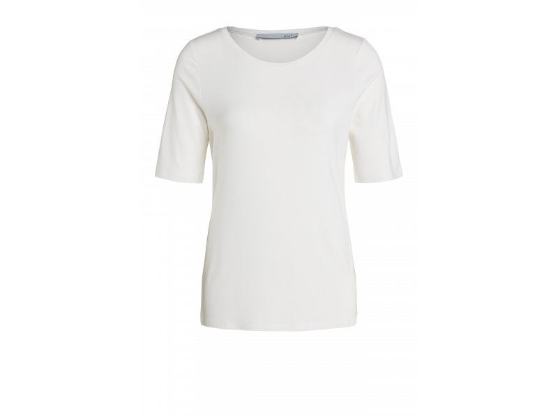 OUI Black Label Viskose Rundhals T-Shirt, creme weiß